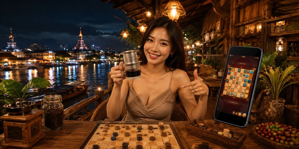 Nhóm bạn miền Tây sông nước Mekong uống cà phê và chơi game bài trực tuyến